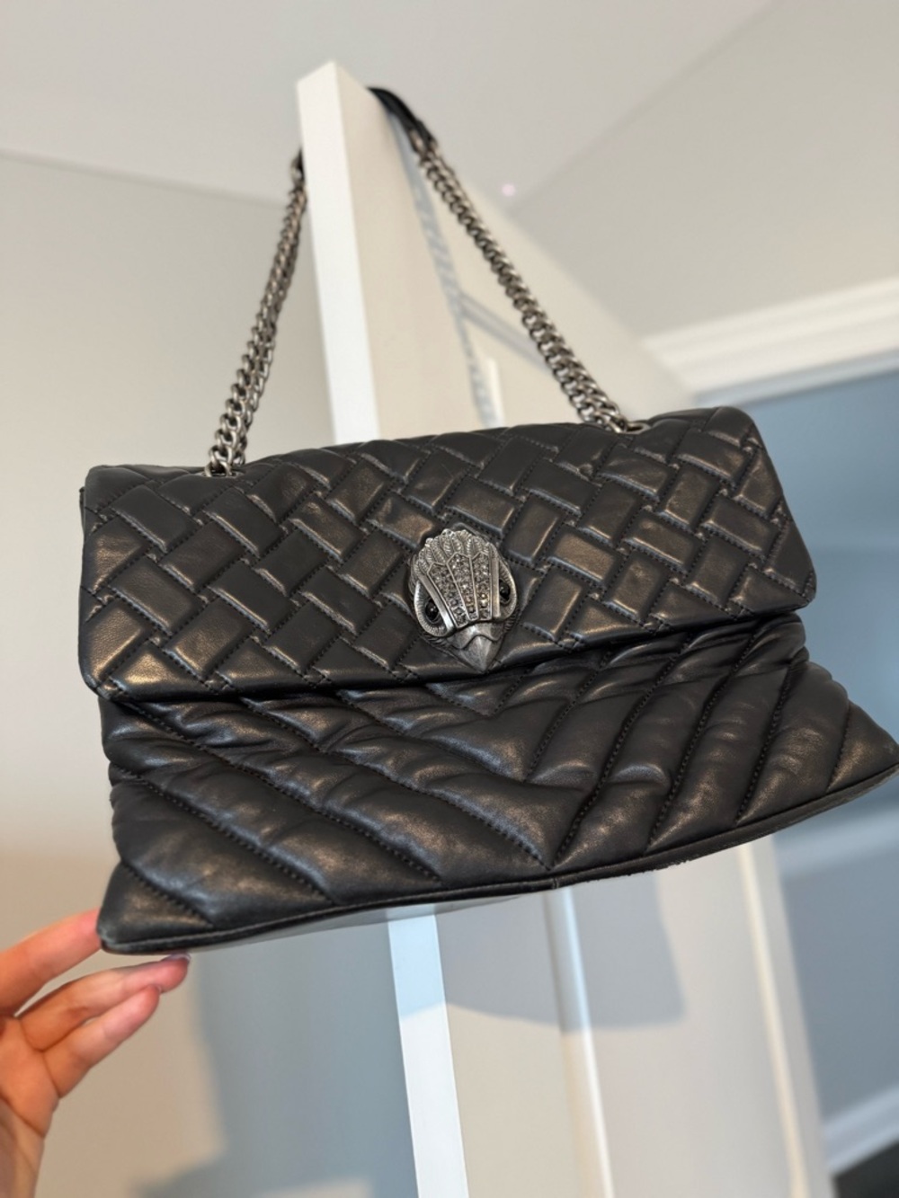 Kurt Geiger Black Quilted Shoulder Bag with Chain Strap